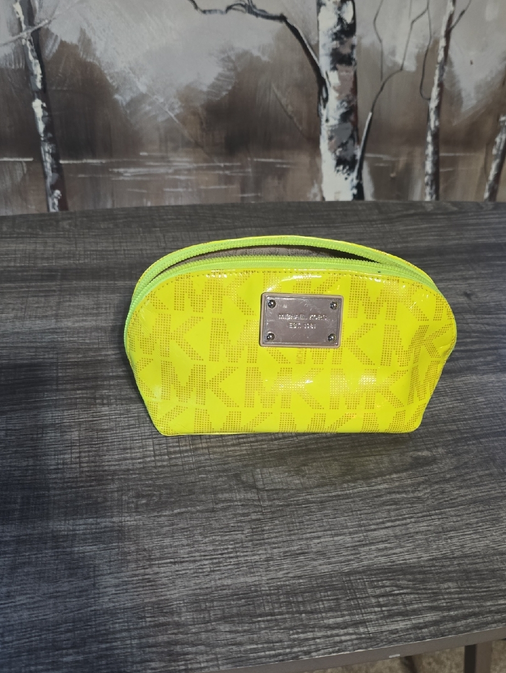 Michael Kors Neon Yellow Logo Cosmetic Pouch